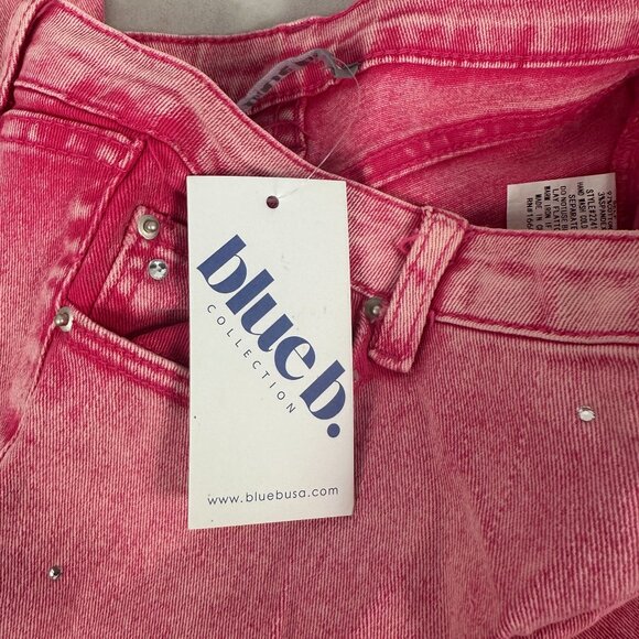 Blue b Collection Pink Denim Jeans Rhinestone Accents Distressed Knees & Flared - Picture 5 of 6